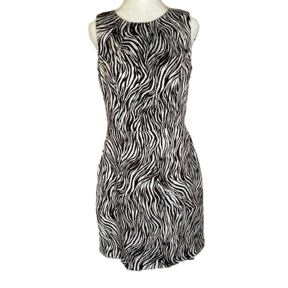 AGB Women’s Dress Size 6 Black White Sleeveless A-Line Boat Neck Midi Back Zip